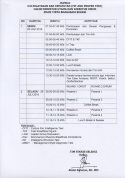 Pengumuman Jadwal dan Pakaian  Peserta Uji Kelayakan dan 