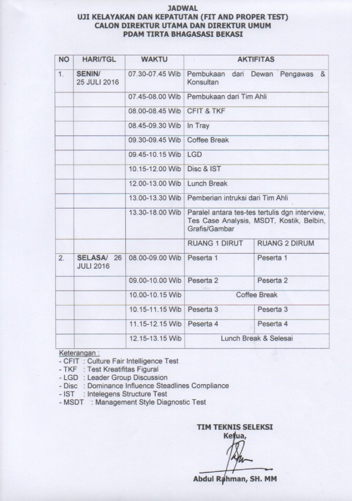 Pengumuman Jadwal Dan Pakaian Peserta Uji Kelayakan Dan Kepatutan Fit And Proper Test Calon